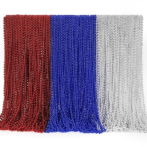 4th of July Accessories, 144PCS Independence Day Bead Necklaces, Metallic Patriotic Red Blue White Necklace, 4th of July Necklace for Memorial Day Patriotic Parades Party Favors Supplies - Image 1
