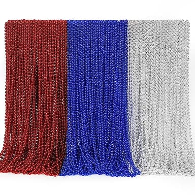 4th of July Accessories, 144PCS Independence Day Bead Necklaces, Metallic Patriotic Red Blue White Necklace, 4th of July Necklace for Memorial Day Patriotic Parades Party Favors Supplies - Image 1