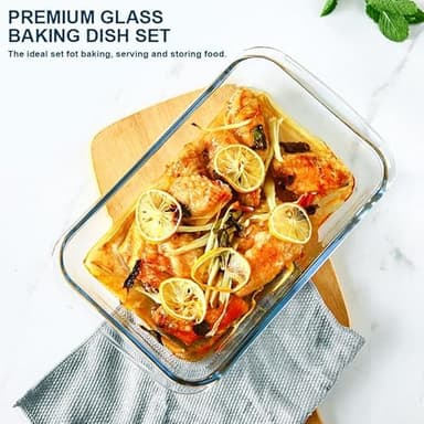 8-Piece Deep Glass Baking Dish Set with Plastic lids,Rectangular Glass Bakeware Set with Lids, Baking Pans for Lasagna, Leftovers, Cooking, Kitchen, Freezer-to-Oven and Dishwasher, Gray - Image 4