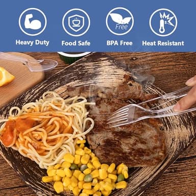 100 Count Plastic Silverware Heavy Duty -50 Forks, 50 Spoons, BPA-Free, Heat Resistant, Disposable Plastic Utensils Set, Plastic Cutlery Set, Plasticware Suitable for Party Everyday Use - Image 2