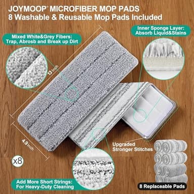 JOYMOOP Mop and Bucket Set with Wringer, Dust Mops for Floor Cleaning, Wall Cleaner with Long Handle,Wet and Dry Use - 8 Microfiber Mop Pads - Image 5