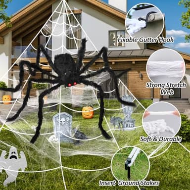 3pcs 212'' Halloween Spider Web 49" Halloween Decorations Stretch Cobweb Fake Spider for Indoor/Outdoor Yard Decorations Home party favors Costumes House Décor - Image 3