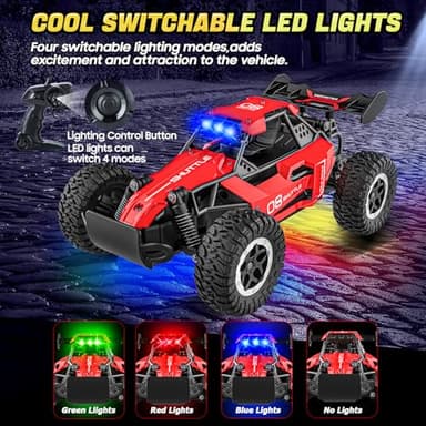 Remote Control Car for Kids 3 4 5 6 7+, 20 KM/H High-Speed RC Cars with LED Lights, 2.4GHz 2WD Monster Truck Toys,Toy Cars for Girls Boys,Christmas & Birthday Gifts,Upgraded Anti-Collision Shaft–Red - Image 3
