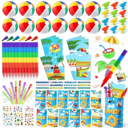 INNOCHEER Pool Party Favors Beach Party Favors for Kids 3-4-5-8-12, 96PCS Goodie Bags Stuffers for Kid Summer Toys, Beaches Balls, Coloring Books Beach Toy for Kids 4-8-12 Pool Party Supplies - Image 1