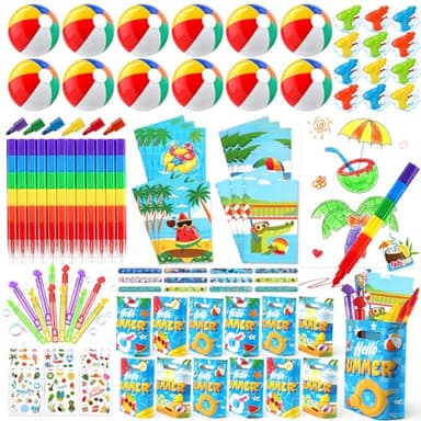 INNOCHEER Pool Party Favors Beach Party Favors for Kids 3-4-5-8-12, 96PCS Goodie Bags Stuffers for Kid Summer Toys, Beaches Balls, Coloring Books Beach Toy for Kids 4-8-12 Pool Party Supplies - Image 1