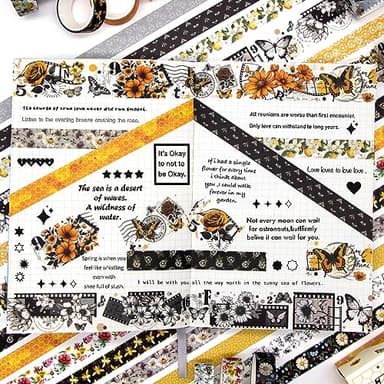KOVANO Washi Tape Set 14 Rolls, Vintage Bee Floral Butterfly Botanical Washi Tape, Yellow Black Decorative Tapes for Scrapbooking Supplies, Junk Journal, Bullet Journaling, Art Crafts - Image 5