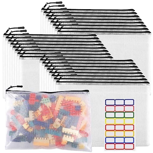 24pcs Large Mesh Zipper Pouch File Bags YOPCDJ Reusable Zippered Pouches for Organizing Classroom, Board Game Storage, Puzzle Bags Black - Image 1