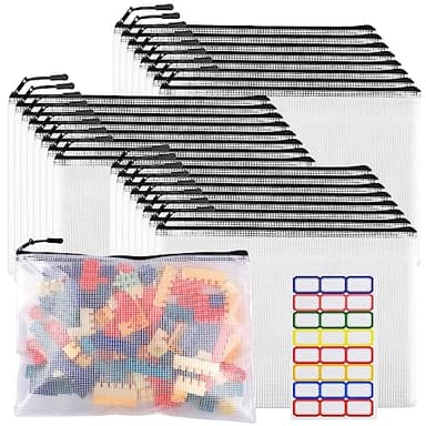 24pcs Large Mesh Zipper Pouch File Bags YOPCDJ Reusable Zippered Pouches for Organizing Classroom, Board Game Storage, Puzzle Bags Black - Image 1