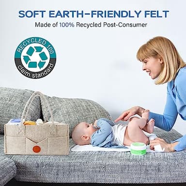 Maliton Baby Diaper Caddy Organizer for Changing Table, Nursery Storage Bin Basket with Handle, Felt Diaper Organizer Suitable for Indoor Outdoor (Khaki) - Image 4