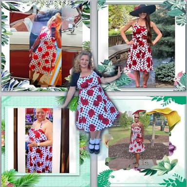 Topdress Women's Vintage Polka Audrey Dress 1950s Halter Retro Cocktail Dress White Dot/Rose M - Image 4