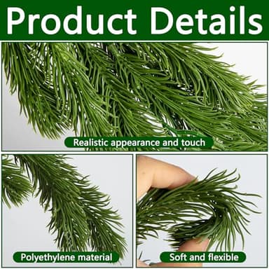 9.8 Ft Christmas Norfolk Pine Garlands, Single Fork Norfolk Pine Realistic Touch Garland, Artificial Pines Greenery Garland for Christmas Table Fireplace Wall Home Decoration - Image 3