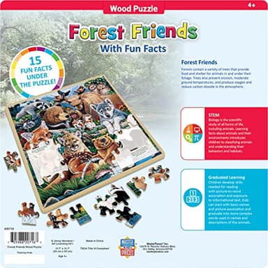 Masterpieces 48 Piece Fun Facts Jigsaw Puzzle for Kids - Forest Friends Wood Puzzle - 12"x12" - Image 3