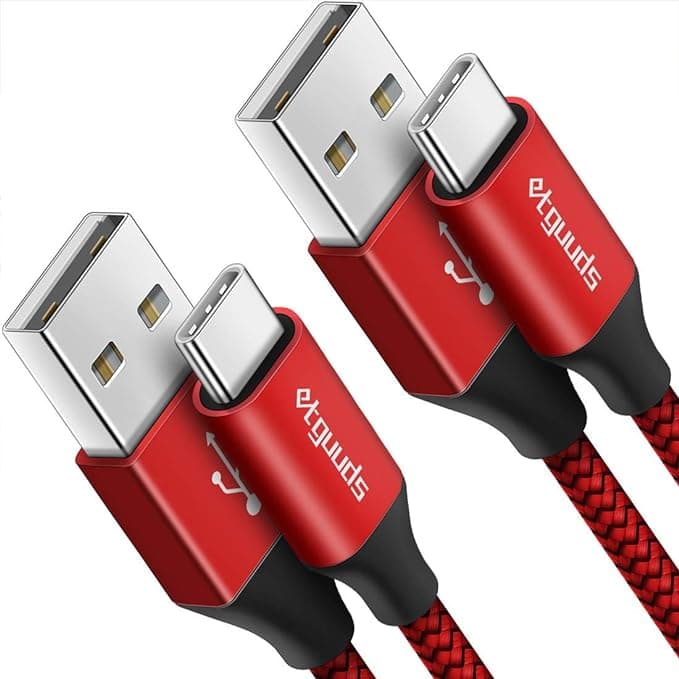 etguuds 4ft USB A to USB C Cable 3A Fast Charging, 2-Pack USB A to USB Type C Charger Cord for iPhone 16 15 Pro/Pro Max/Plus, for Samsung Galaxy S24 S23 S22 S21 S20 S10 A55 A54 Flip Note, Moto, Red - Image 1