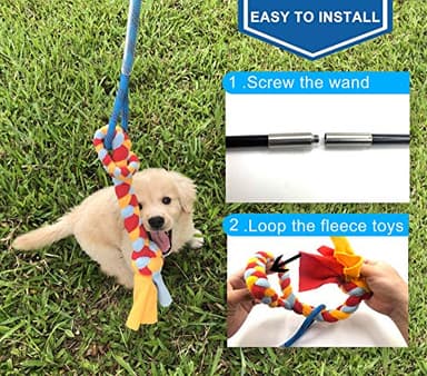 Interactive Flirt Pole Toy for Dogs Chase and Tug of War,Durable Teaser Wand with Pet Fleece Rope Tether Lure Toy to Outdoor Exercise & Training for Small Medium Large Dogs (Blue/Red, POLE-35 inches) - Image 6