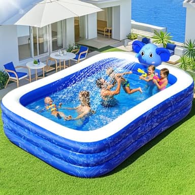 Inflatable Pools with Sprinkler,Upgraded Elephant Inflatable Swimming Pool,Kids Pools for Backyard,Large Inflatable Pool for Adults Blow up Pools,Oversized Thickened Family Inflatable Pool-Blue - Image 1