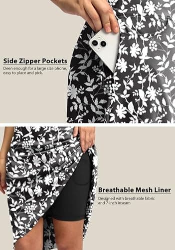 Viodia 25" Knee Length Skorts Skirts for Women with Zipper Pockets Stretchy Modest Aline Midi Skort for Casual Summer Travel - Image 5