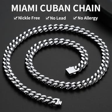Stainless Steel Mens Cuban Link Chain, Miami Cuban Chain Necklace for Men, 9mm Wide Hip Hop Mens Jewelry, 20" - Image 2