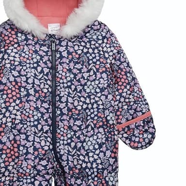 Carter's Infant Unisex Baby Puffer Pram Suit – Faux Fur Trim Hooded One-Piece with Cozy Insulation, Navy Ditsy Floral, 6-9 Months - Image 3