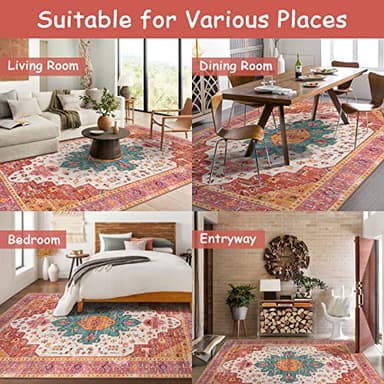 Moynesa Ultra-Thin Pink Area Rug - 9x12 Large Bedroom Rugs for Living Room Non-Slip Non-Shedding Dining Room Mat, Vintage Indoor Floor Carpet for Girls Nursery Playroom Office - Image 5