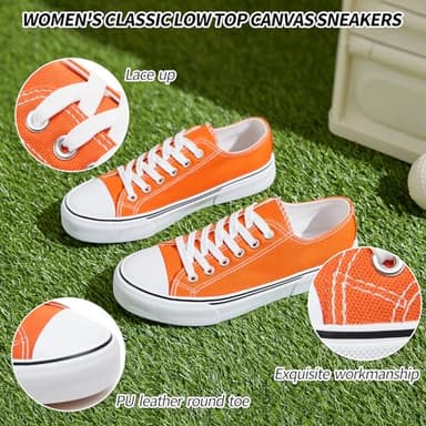 Adokoo Canvas Tennis Shoes for Women Low Top Casual White Black Sneakers for Women Lace Up Fashion Comfortable Walking Shoes (Orange,9.5) - Image 3