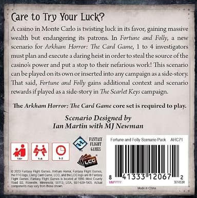 Asmodee Arkham Horror The Card Game Fortune and Folly Scenario Pack - Risk It All in a Daring Casino Heist, Lovecraftian Cooperative LCG, Ages 14+, 1-4 Players, 1-2 Hour Playtime - Image 3