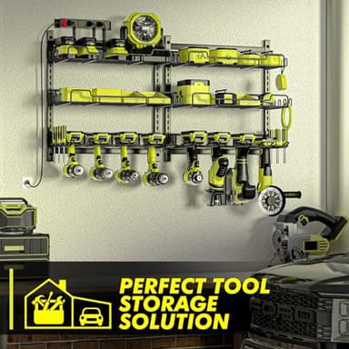 Amoowis Power Tool Organizer with Charging Station, 4 Outlet Power Strip, 5 Min Fast Assembly ＆ Max 35lb by Heavy Duty 2 Pack, 8 Slots for Drill Holder in Garage/Pegboard Suitable for Husband Birthday - Image 9