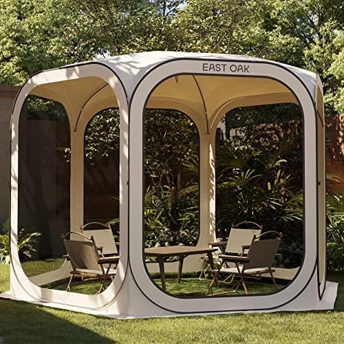 EAST OAK Screen House Tent Pop-Up, Portable Screen Room Canopy Instant Screen Tent 10 x 10 FT with Carry Bag for Patio, Backyard, Deck & Outdoor Activities, Beige - Image 1