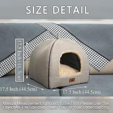 WINDRACING Cat Bed - Cat Cave House Tent with Washable Cushioned Pillow, Soft Kitten Beds, Pet Furniture (Large, Beige) - Image 3