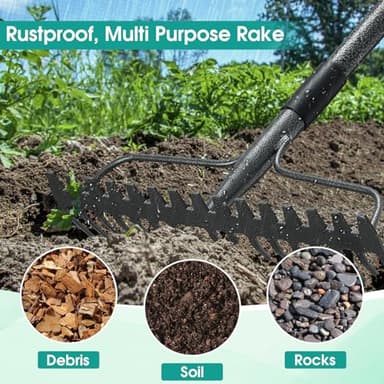 Garden Rake:63 Inch Metal Garden Leaf Rake with 17 Tines, Heavy Duty Bow Rakes for Lawn Yard Leaves Debris Mulch Gravel Thatch Clean,Lawn Care Gardening Landscaping - Image 6