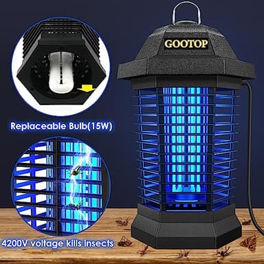 GOOTOP Bug Zapper Outdoor, Mosquito Zapper, 3 Prong Plug in Electric Fly Zapper, Mosquito Killer, Fly Traps, Flying Insects Zapper Indoor Outdoor 90-130V, 4200V, ABS Plastic Outer (Black) - Image 3