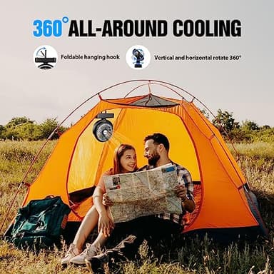 Portable Camping Fan with LED Lantern- 40H Work Time Rechargeable Battery Operated Fan with Hanging Hook for Tent Car RV Hurricane Emergency Outages Survival Kit - Image 3