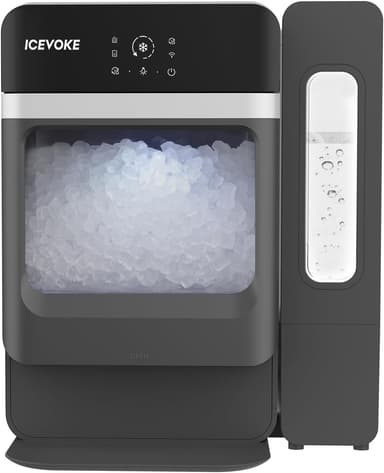 ICEVOKE Countertop Nugget Ice Maker with Side Water Tank, Self-Cleaning Ice Machine with Ice Scoop, 34 lbs/Day Chewable Ice, Ready in 10 Mins, Black - Image 2