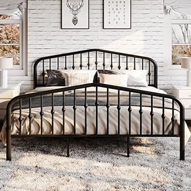 SHA CERLIN King Size Metal Platform Bed Frame with Victorian Style Wrought Iron-Art Headboard/Footboard, No Box Spring Required, Black - Image 3