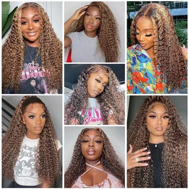 ZZMDS 13x6 Deep Wave Lace Front Wigs Human Hair Pre Plucked #4/27 Highlight Ombre Colored Glueless Wigs Water Wave Honey Blonde Curly Lace Frontal Wigs Human Hair for Women with Baby Hair 22 Inch - Image 5