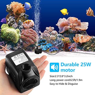 CWKJ Fountain Pump, 400GPH Submersible , Durable 25W Outdoor Water Pump with 6.5ft Power Cord, 3 Nozzles for Aquarium, Pond, Fish Tank, Water Pump Hydroponics, Backyard Fountain - Image 5