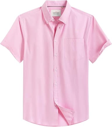 Alimens & Gentle Men's Short Sleeve Oxford Shirt Regular Fit Button Down Collar Shirts with Pocket - Image 1