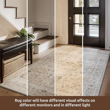 AMOAMI-4X6 Area Rugs for Living Room -Soft Vintage Bedroom Rugs-Non Slip Washable Rug-Throw for Living Room Bedroom Bedside Dining Room Office Beige - Image 7