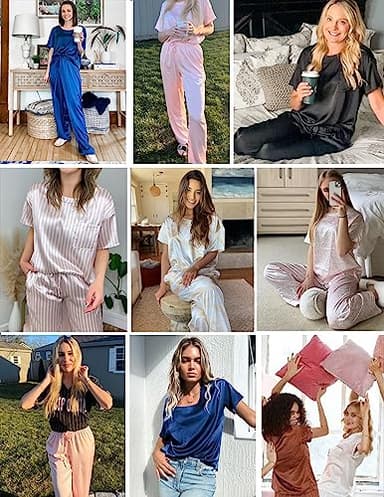 Ekouaer Womens Silk Satin Pajamas Set Two Piece Pj Sets Sleepwear Loungewear Short Sleeve Pj Sets Champagne - Image 6
