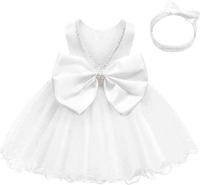 LZH Baby Girls Dress Ruffle Lace Backless Bowknot with Headwear Pageant Party Flower Wedding Dresses - Image 1