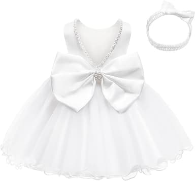 LZH Baby Girls Dress Ruffle Lace Backless Bowknot with Headwear Pageant Party Flower Wedding Dresses - Image 1