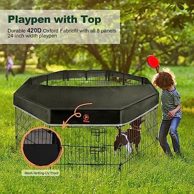 PJYuCien Dog Playpen - 8 Panels 36”H Metal Foldable Dog Exercise Pen, Pet Fence Puppy Crate Kennel Indoor Outdoor with Top Cover & Bottom Pad for Medium Large Pets - Image 4