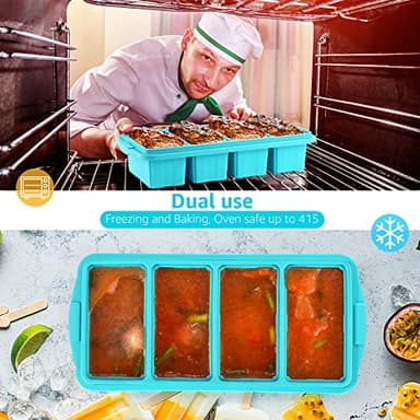 Ztomine Silicone Freezer Tray With Lid - Silicone Freezer Food Molds- Large Ice Cube Tray,Silicone Freezer Container,Freeze & Store Soup, Sauce, Broth,Leftovers - Makes 4 Perfect 1 Cup - Image 3