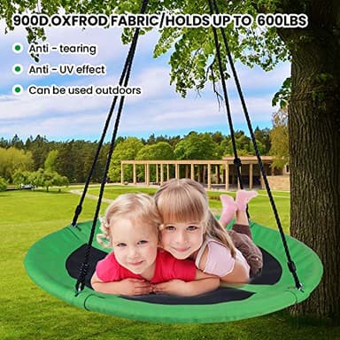 40 Inch Saucer Tree Swing for Kids, Outdoor Round Swing with Hanging Straps & Adjustable Ropes, Easy Assembly (Green) - Image 7