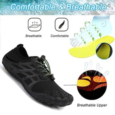 LIZRHA Water Shoes (9.5, 10.5) - Unisex Breathable Quick-Dry Water Shoe for Beach, Pool, Boat, Surf, Walking - Black Grey - Image 4