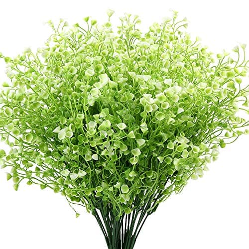 KLEMOO Artificial Shrubs Bushes 4 Pack Fake Outdoor UV Resistant Plants Flowers, Faux Plastic Bell Leaves Greenery for Indoor Outside Hanging Planter Home Office Wedding Farmhouse Decor (White) - Image 1