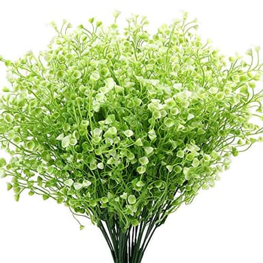 KLEMOO Artificial Shrubs Bushes 4 Pack Fake Outdoor UV Resistant Plants Flowers, Faux Plastic Bell Leaves Greenery for Indoor Outside Hanging Planter Home Office Wedding Farmhouse Decor (White) - Image 1