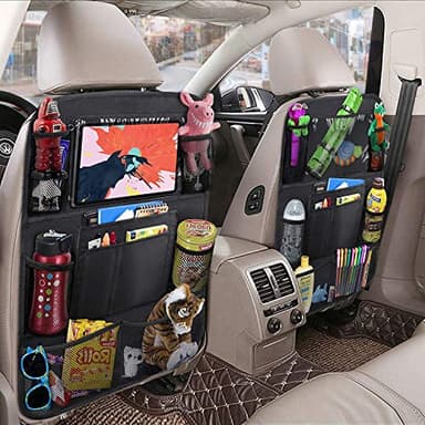 ULEEKA Car Backseat Organizer with 10" Table Holder, 9 Storage Pockets Seat Back Protectors Kick Mats for Kids Toddlers, Travel Accessories, 2 Pack - Image 4