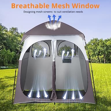 VINGLI 2 Room Shower Tent, 7.5 FT Instant Pop Up Shelter with Carrying Bag, Privacy Changing Room Tent, Perfect for Portable Toilet, Camping, Dressing, Outdoor Indoor, Easy Setup(Brown) - Image 2