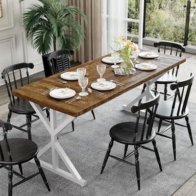 AMICLIBER Farmhouse Dining Table for 6-8 People, 70.8 Inch Rectangular Wood Dining Table, Rustic Kitchen Table with Extra Heavy Duty Metal Legs for Dining Room - Rustic Oak/White - Image 6