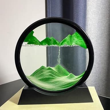 Arthink Moving Sand Art Picture in Motion Round Glass 3D Deep Sea Landscape, Dynamic Sand Art Sandscapes, Sensory Relaxing Desktop Table Decor Desk Decor Art Desk (7 inch, Green) - Image 2